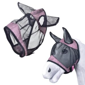 Handgefertigte Fliegenschutzmaske in Rosa und Grau für Steckenpferd und Hobby Horsing, passend zu Halfter und Trense