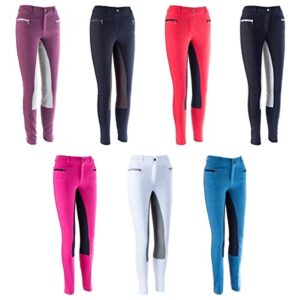 HKM Kinder Reithose Vollbesatz BASICLINE pink/schwarz 140 cm Größe, Reithose für Kleinkinder mit zwei großen Taschen und elastischem Wohlfühlgewebe