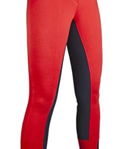 Vibrante rote Reithosen mit schwarzen Akzenten, ideal für Kinder und Erwachsene, verschiedene Farbvarianten von HKM Wülfer erhältlich