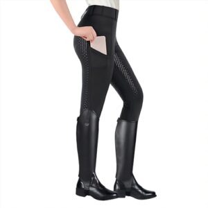 HOTUT Damen Reitleggings, Silikon Vollbesatz Reithose, High Waist Reithose mit Handytasche und Gürtelschlaufen. Bequeme und präzise Reitleggings für Damen.