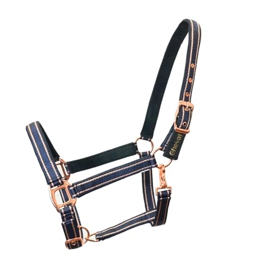 Pferdehalter mit Glitzer, Halfter für Pferde in Schwarz und Pink, 2-fach verstellbar, dunkelblau-Rosegold, Pony