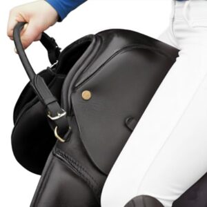 Sattelanfassriemen aus rundgenähtem Leder - Sattelgriff/Anfassriemen für sicheren Halt beim Reiten, 35 cm (Schwarz)
