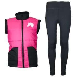 Reitset für Kinder, Reitweste in Pink und Leggings in Schwarz, perfekt für kleine Pferdeliebhaberinnen