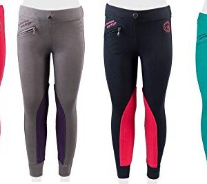 PFIFF Kinder Reitlegging Ella Stoff Besatz Reithose, Blau / Pink, Mädchenreithose für Pferdesportevents