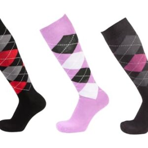 Elegante Reitsocken mit karierten Mustern in verschiedenen Farbkombinationen, ideal für langen Reiterfahrten und optimalen Tragekomfort.