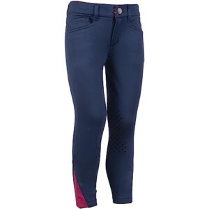 Kinder Reithose Comfy in dunkelblau mit Silikon Kniebesatz und zwei Fronttaschen von HKM, Kinderreitbekleidung in Größe 116/122