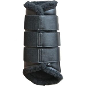 Pferdegamaschen mit weichem Teddyfutter und Klettverschlüssen - anatomisch geformt und stoßabsorbierend für Pferde in schwarz - Größe L