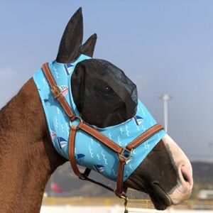 Pferd mit Fliegenmaske in Sky Blue, L, beste Pferdefliegenmaske für Hunde und Pferde vor Insektenstichen schützen