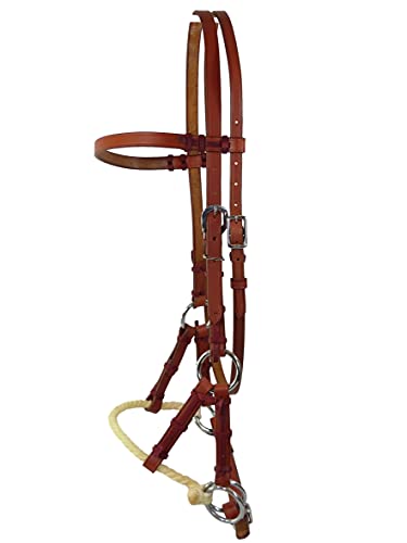 Nasenriemen aus Leder für Pferde, Thor Equine Sidepull gebisslos Single Rope Nasenriemen, einseitig verstellbar und mit Edelstahl-Schnallen
