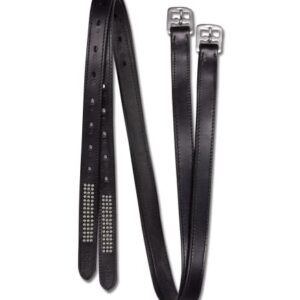 WALDHAUSEN Star Steigbügelriemen mit Strass, hochwertiger und robuster Riemen für Reitsport, aus schwerem Leder gefertigt mit stabiler Schnalle, elegant schwarz farbig, ideal für den Reitsport