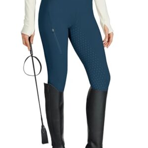 Reitleggen Damen Reithose Silikon Vollbesatz High Waist Stretch Reithose mit ReiÃssverschlusstasche GÃ¼rtelschlaufen Pfauenblau L - hohe Qualität für jeden Reiter, atmungsaktiv und feuchtigkeitsableitend