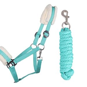 ARBO-INOX Halfter-Set Starter mit Kunstfell Halfter und Führstrick (MINI SHETTY, TÜRKIS) - einsetzbarer Halfter-Set für alle Reiter