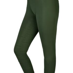 Bequeme Reithose mit Vollbesatz, Grip und Gürtelschlaufen - atmungsaktiv elastisch rutschfest 38 Grün von Equinate Damen Reitleggings Myla