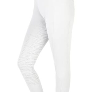 Bequeme Reitlegginings für Damen - atmungsaktiv und elastisch - mit Vollbesatz Grip Handytasche und Gürtelschlaufen - 36 Weiß