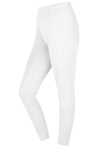 Bequeme Reitlegginings für Damen - atmungsaktiv und elastisch - mit Vollbesatz Grip Handytasche und Gürtelschlaufen - 36 Weiß
