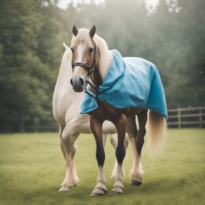 Pferd auf Regendämmwand mit atmungsaktiver Abschwitzdecke, perfekte Geschenkidee für jeden Anlass