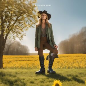 Titelbild zu Geschenkideen rund ums Reiten mit einer Reiterin und ihren Füßen in Outdoor-Schuhen auf einem weiten Feld, das alle Jahreszeiten darstellt