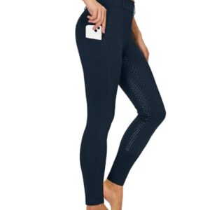 Havideto Winter Reitleggings Damen - Wasserdichte Thermo-Reithose mit Handytasche und Gürtelschlaufen in Marineblau, 3XL Größe