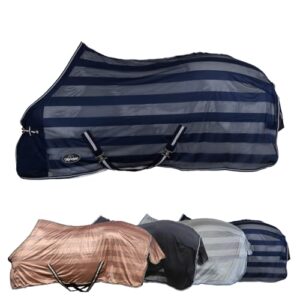 Fliegendecke mit Kreuzgurt für Pferde - Schutz vor Insekten und Plagegeistern - Ekzemerdecke mit großem Schweiflatz - Verstellbarer Kreuzgurt - Marine