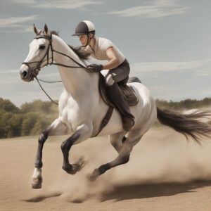 Reiter mit Pferd in offener Landschaft, verschiedene Maulkörbe aufgeführt