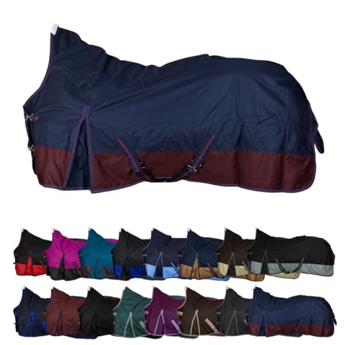 RL24 Weidedecke High Neck Basicline 600D - Regendecke & Übergangsdecke - wasserdichte Outdoordecke mit Kreuzbegurtung für Pferde in Marine/Kastanie, Größe 145cm