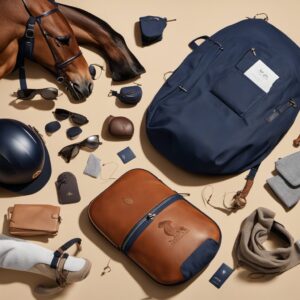 Pferdedecke mit einem Reiter im Hintergrund, der sein Pferd streichelt. Vorbildliche Produkte für den Pferdetransport.