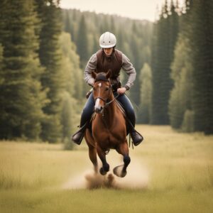 Reiter auf einem Pferd in einer sicheren Umgebung, tragt Schutzkleidung für maximierten Tragekomfort und optimierte Stoßabsorption