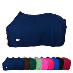 Atmungsaktive Abschwitzdecke für Pferde mit Schweifkordel, Widerristpolster und Metallverschluss - Transportdecke in Dunkelblau - 75cm groß