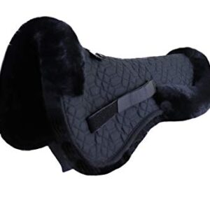 Sattelkissen mit echtem Merino Lammfell und Steppstoff schwarz, Fell schwarz, Größe L für Reiten