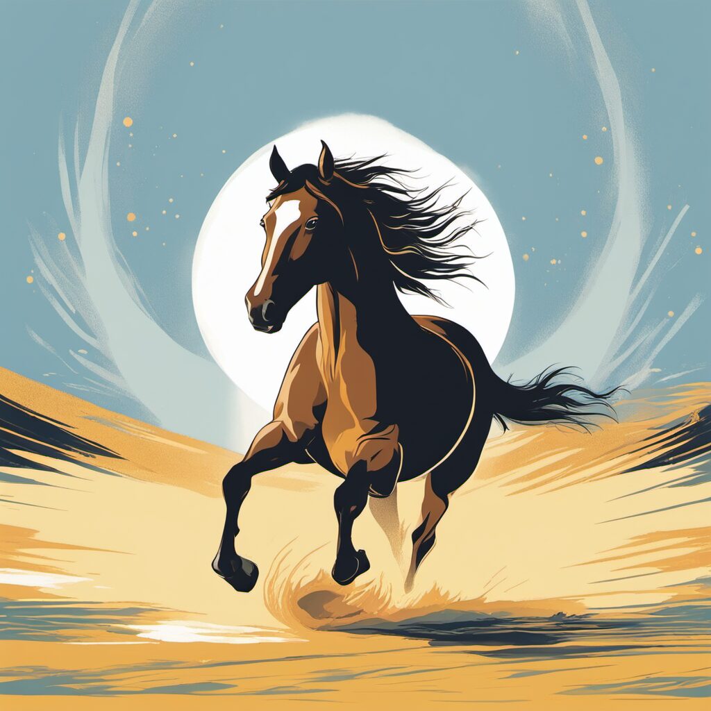 Ein Pferd im leichten Himmel mit einem Ball darin, der verschiedene Wassertrensen zeigt. Ein perfektes Geschenk für jeden Pferdebesitzer.