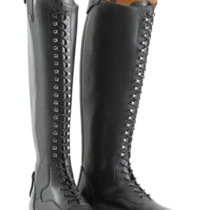 Reitstiefel für Damen und Herren in Schwarz, 39er Größe, Retro-Schnürstiefel aus PU-Leder, lange Reitstiefel für Anfänger