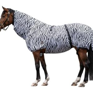 Insektenschutzdecke für Pferde und Ponys, 135 cm groß, zebra-Design, atmungsaktives Material, Bauchlatz, Beinschnüre, Halsteil