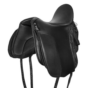 A&M Reitsport Wanderreit Sattel 1133 aus Leder, Schwarz, wechselbares Kopfeisen, Polyflex Baum für Reiten, komfortabel und sicher