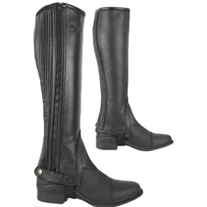 Halbchaps mit Reißverschluss und Stretcheinsatz aus Vollnarbenleder, schwarze Lederstiefel, 4 XL Größe