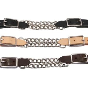 Hochwertiger Reitsport-Kinnriemen mit doppelter Kette für Western-Trensen, strapazierfähiges weiches Leder, klassisches Aussehen und angenehmes Tragegefühl für Pferde.
