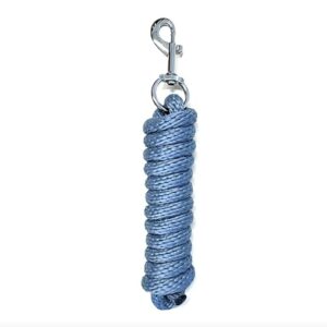 Hochwertiges Anbindestrick für Pferde mit Karabinerhaken oder Panikhaken in Blau, ideal für sicheren Gebrauch.