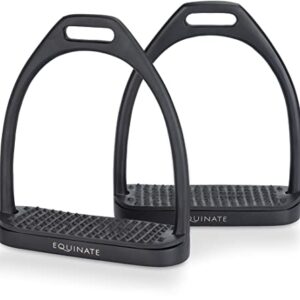 Ergonomische Steigbügel für maximale Sicherheit und Komfort - Equinate Steigbügel Midway 10cm Schwarz Matt mit Anti-Rutsch Trittfläche aus Gummi