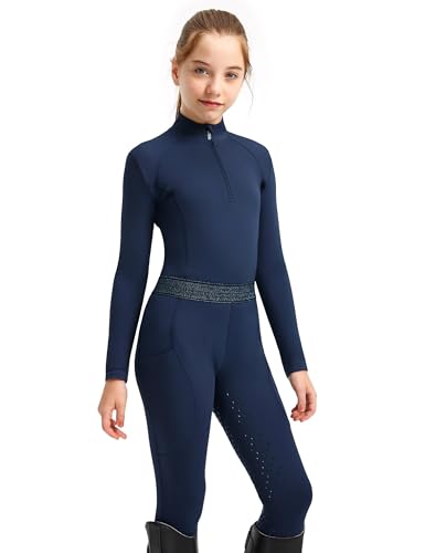 Kinder Reitsport Outfit, Mädchen Reithose und Oberteil, Sommer mit Knie-Patch Silikon und Taschen