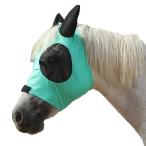 Gallopoff Fliegenmaske für Pferde mit Ohren und Schopfloch - elastisches Material, atmungsaktiv, UV-Schutz, weich und passgenau, grün, Cob