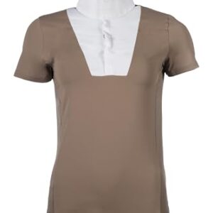 Atmungsaktives Turniershirt für Damen, kurzärmliges Reit-Shirt in Taupe, perfekt für Pferdesport und Outdoor-Aktivitäten
