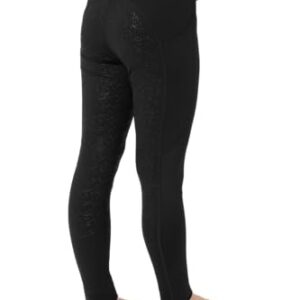 Kinder Reitleggings DEA, Mädchen Reithose mit Gürtelschlaufen, Vollbesatz und Handytasche in Schwarz für das Mädchen von 134/140 cm
