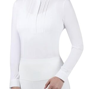 Damen Reitsport Show Shirt Langarm Plissee Lätzchen Wettkampf Reittop mit Stickerei für Reit und Turniersport, bequem und einfach zu tragen