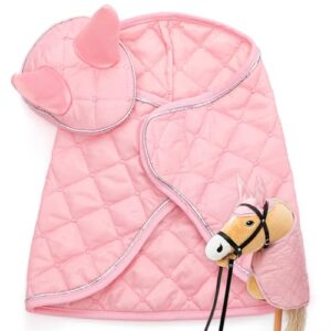 Hoofly Hobby Horse Zubehör Set – Decke & Fliegenhaube in Pink für Hobby Horses [TÜV geprüft] - Hochwertige Ausstattung im Set - Ideal für Spiel & Training