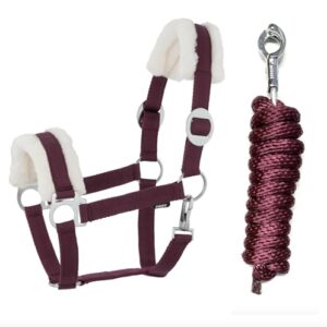 Kunstfell Halfter Führstrick Set mit Panikhaken für Pferde, Pony oder Holzpferd - verstellbarer Führstrick - hochwertiges Material