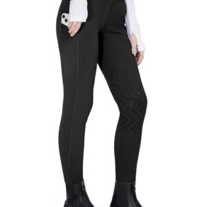 Winterreitleggings für Kinder, Kinderreithose mit Thermo-Fleece-Technologie und Silikon-Kniescheiben, Reithosen für Mädchen mit Handytasche, Schwarz, XL Größe