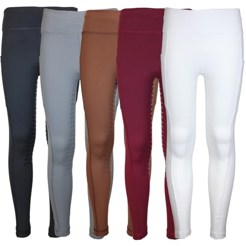 MS-Trachten Reitleggings Kinder Silikonbesatz Reithose Amy (158/164, Schwarz) - hochwertige Leggings mit Silikon-Besatz und praktischen Taschen für Kinder
