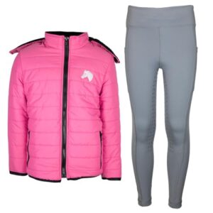 Kinder Reitjacke mit gesteppter Look und Pferdekopf, komfortabel und stilvoll für kalte Tage im Sattel oder Stall