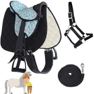 Kinder Shettysattel-Set mit Sitzfläche, Halfter und Führstrick für erste Reitversuche auf Pony oder Holzpferd - kompletter Sattel für Mädchen und Jungen