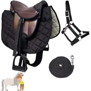Kinder Shettysattel-Set Eclipse + Halfter + Führstrick für Pony und Holzpferd, Sattel mit Halfter und Führstrick, ideal für erste Reitversuche