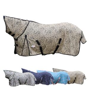 RL24 Fliegendecke mit Halsteil und Kreuzgurt Design Leopard, Insektenabwehrdecke für Pferde, Outdoor-Schutz vor Mücken und Fliegen